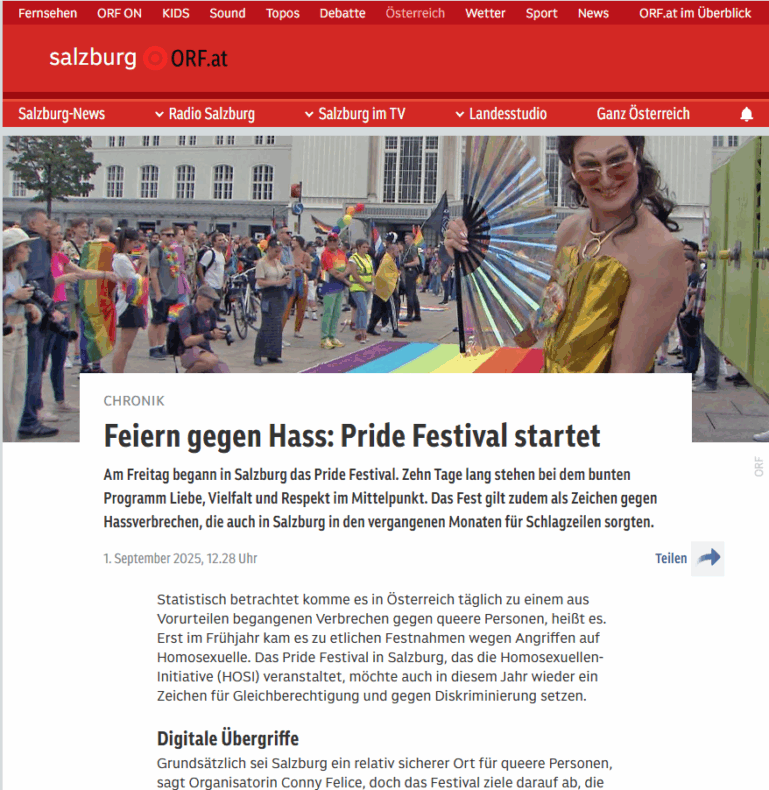Presse-2025-Salzburg ORF - 01 September - Feiern gegen Hass